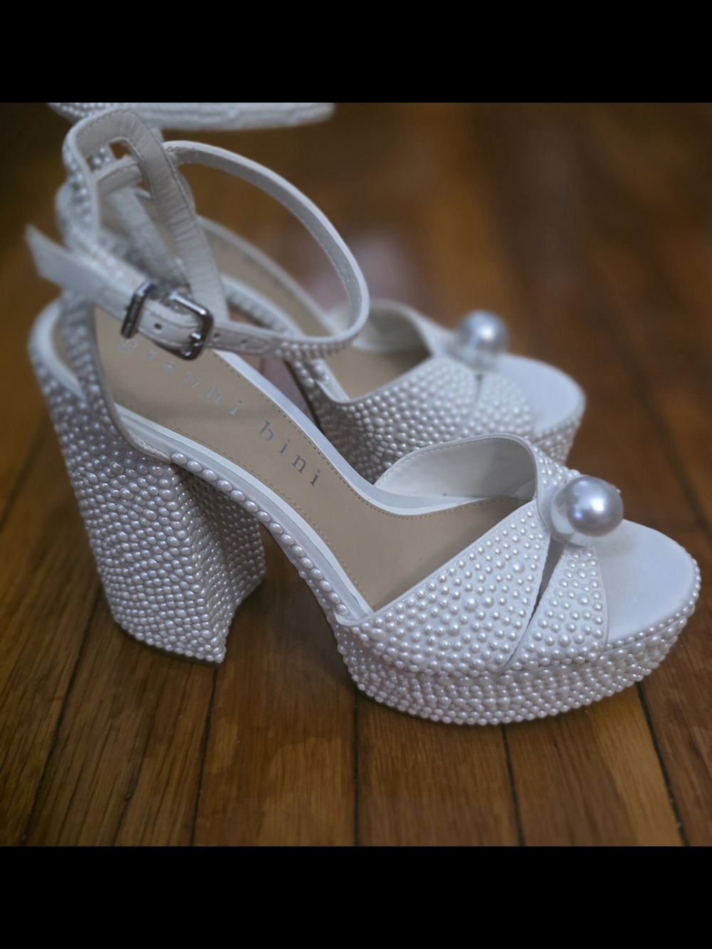 Gianni Bini White Pearl-Embellished Platform Sandals, New Without Box